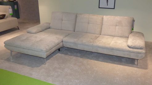 Ecksofa modulmaster aus Stoff in Beige Modulmaster  Polstergarnitur MM-MP1181 - Ecksofa Stoffbezug Rubens beige & Metallfüße hochglanz – ca.  188 x 348 cm