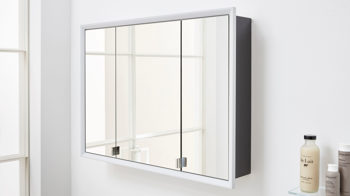 Spiegelschrank Interliving aus Spiegel in Grau Interliving Bad Serie 3701 – Einbau-Spiegelschrank karbonfarbene Hochglanz-Lackoberflächen – Breite ca. 90 cm