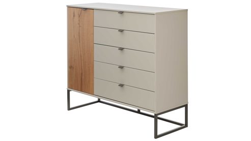 Kombikommode Interliving aus Holz in Hellgrau Interliving Schlafzimmer Serie 1036 – Kombikommode Champagner & Kernholz - eine Tür, fünf Schubladen, ca. 120 cm
