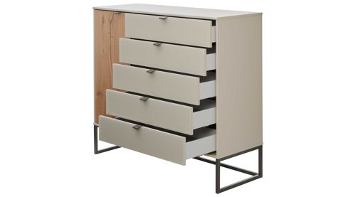 Kombikommode Interliving aus Holz in Hellgrau Interliving Schlafzimmer Serie 1036 – Kombikommode Champagner & Kernholz - eine Tür, fünf Schubladen, ca. 120 cm