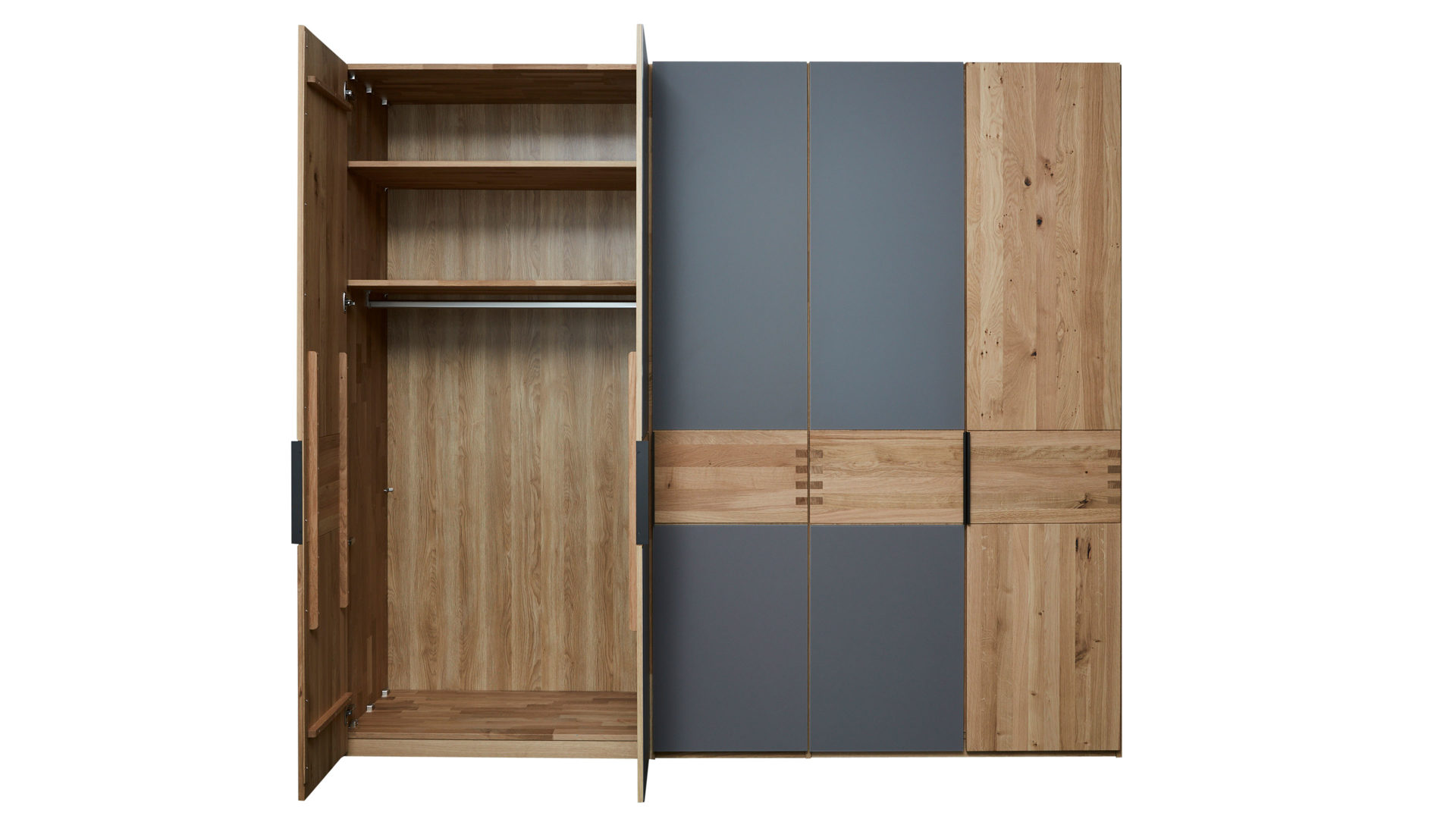 Komplettzimmer Interliving aus Holz in Grau Interliving Schlafzimmer Serie 1015 – Komplettzimmer 1004 Siena & Wildeiche – vierteilig, fünftürig