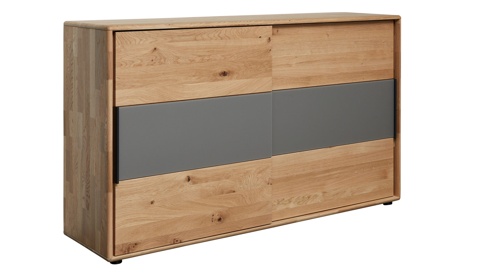 Türenkommode Interliving aus Holz in Grau Interliving Schlafzimmer Serie 1015 – Schiebetürenkommode sienafarbenes Mattglas & Wildeiche – zwei Schiebetüren