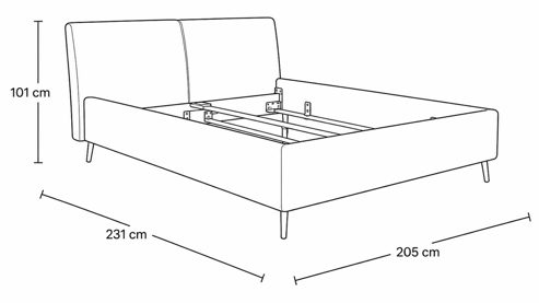 Bettgestell Interliving aus Stoff in Weiß Interliving Polsterbett Serie 1422 - Polsterbettgestell schneeweißer Bezug Famous & schwarze Metallfüße 346 - Liegefläche ca. 180 x 200 cm