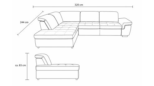 Ecksofa modulmaster aus Stoff in Weiß Modulmaster MM-MP1061 - Ecksofa ecrufarbenes Flachgewebe Cyber & schwarze Metallfüße - Stellfläche ca. 244 x 320 cm
