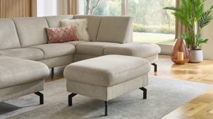 Funktionshocker modulmaster aus Stoff in Beige Modulmaster MM-PP11219 - XL-Funktionhocker beiger Stoffbezug Asina & schwarze Metallfüße - ca. 89 x 61 cm