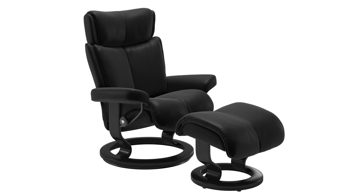 Sessel Ekornes aus Leder in Schwarz Holzfarben Stressless MAGIC M Classic Relax-Sessel und Hocker Leder Classic Eiche, Medium, Leder Batick Black