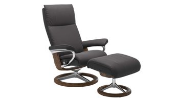 Sessel Ekornes aus Leder in Dunkelgrau Holzfarben Dunkel Stressless AURA M Signature Relax-Sessel und Hocker Leder Signature Teak, Medium, Leder Paloma Rock