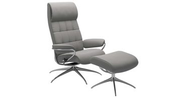 Sessel Ekornes aus Leder in Grau Silber Stressless LONDON M Star High Back Relax-Sessel und Hocker Leder Star Chrom, Medium, Leder Paloma Silver Grey,