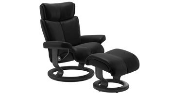 Sessel Ekornes aus Leder in Schwarz Dunkelgrau Stressless MAGIC M Classic Relax-Sessel und Hocker Leder Classic Grau, Medium, Leder Batick Black