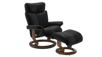 Sessel Ekornes aus Leder in Schwarz Holzfarben Dunkel Stressless MAGIC M Classic Relax-Sessel und Hocker Leder Classic Teak, Medium, Leder Batick Black