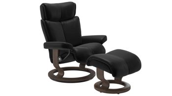 Sessel Ekornes aus Leder in Schwarz Holzfarben Dunkel Stressless MAGIC M Classic Relax-Sessel und Hocker Leder Classic Walnuss, Medium, Leder Batick Black