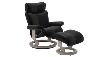 Sessel Ekornes aus Leder in Schwarz Holzfarben Hell Stressless MAGIC M Classic Relax-Sessel und Hocker Leder Classic White-wash, Medium, Leder Batick Black