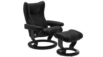 Sessel Ekornes aus Leder in Schwarz Stressless WING M Classic Relax-Sessel und Hocker Classic Schwarz, Medium, Leder Batick Black