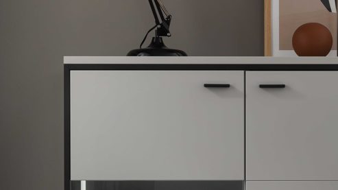 Highboard PARTNERRING COLLECTION aus Holz in Weiß PARTNERRING COLLECTION Wohnprogramm Mori - Highboard Weiß & Schwarzgrau – drei Türen, Breite ca. 134 cm