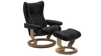 Sessel Ekornes aus Leder in Holzfarben Schwarz Stressless WING M Classic Relax-Sessel und Hocker Leder Classic Oak, Medium, Leder Batick Black