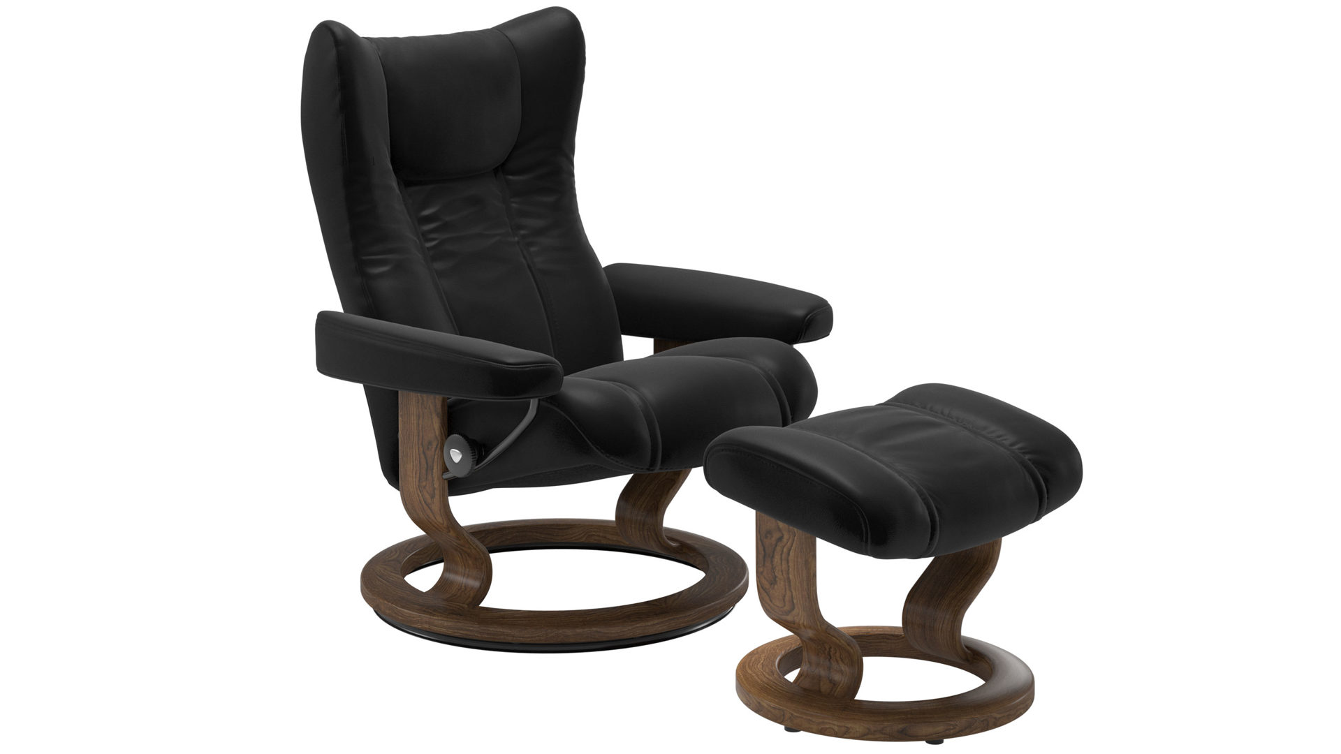 Sessel Ekornes aus Leder in Holzfarben Dunkel Schwarz Stressless WING M Classic Relax-Sessel und Hocker Leder Classic Teak, Medium, Leder Batick Black