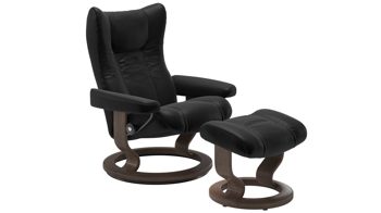 Sessel Ekornes aus Leder in Holzfarben Dunkel Schwarz Stressless WING M Classic Relax-Sessel und Hocker Leder Classic Walnut, Medium, Leder Batick Black