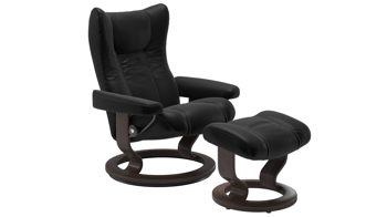 Sessel Ekornes aus Leder in Holzfarben Dunkel Schwarz Stressless WING M Classic Relax-Sessel und Hocker Leder Classic Wenge, Medium, Leder Batick Black