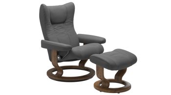 Sessel Ekornes aus Leder in Dunkelgrau Holzfarben Dunkel Stressless WING M Classic Relax-Sessel und Hocker Leder Classic Teak, Medium, Leder Batick Grey