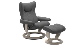 Sessel Ekornes aus Leder in Dunkelgrau Holzfarben Hell Stressless WING M Classic Relax-Sessel und Hocker Leder Classic White-wash, Medium, Leder Batick Grey