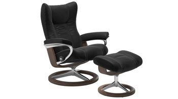 Sessel Ekornes aus Leder in Schwarz Holzfarben Dunkel Stressless WING M Signature Relax-Sessel und Hocker Leder Signature Walnut, Medium, Leder Paloma Black