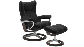 Sessel Ekornes aus Leder in Schwarz Holzfarben Dunkel Stressless WING M Signature Relax-Sessel und Hocker Leder Signature Wenge, Medium, Leder Paloma Black