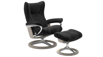 Sessel Ekornes aus Leder in Schwarz Holzfarben Hell Stressless WING M Signature Relax-Sessel und Hocker Leder Signature White-wash, Medium, Leder Paloma Black