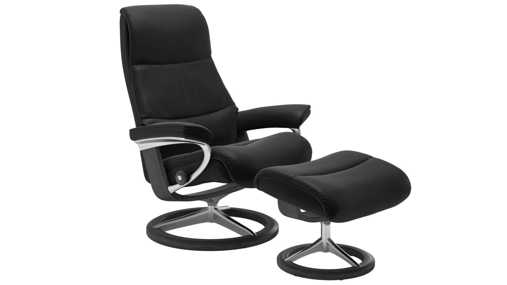 Sessel Ekornes aus Leder in Schwarz Dunkelgrau Stressless VIEW M Signature Relax-Sessel und Hocker Leder Signature Grey, Medium, Leder Paloma Black