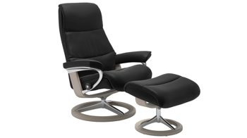 Sessel Ekornes aus Leder in Schwarz Holzfarben Hell Stressless VIEW M Signature Relax-Sessel und Hocker Leder Signature White-wash, Medium, Leder Paloma Black