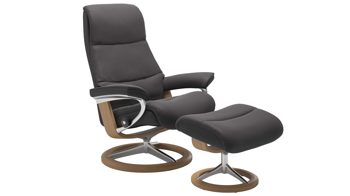 Sessel Ekornes aus Leder in Dunkelgrau Holzfarben Stressless VIEW M Signature Relax-Sessel und Hocker Leder Signature Oak, Medium, Leder Paloma Rock