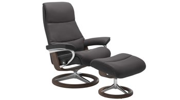 Sessel Ekornes aus Leder in Dunkelgrau Holzfarben Dunkel Stressless VIEW M Signature Relax-Sessel und Hocker Leder Signature Walnut, Medium, Leder Paloma Rock