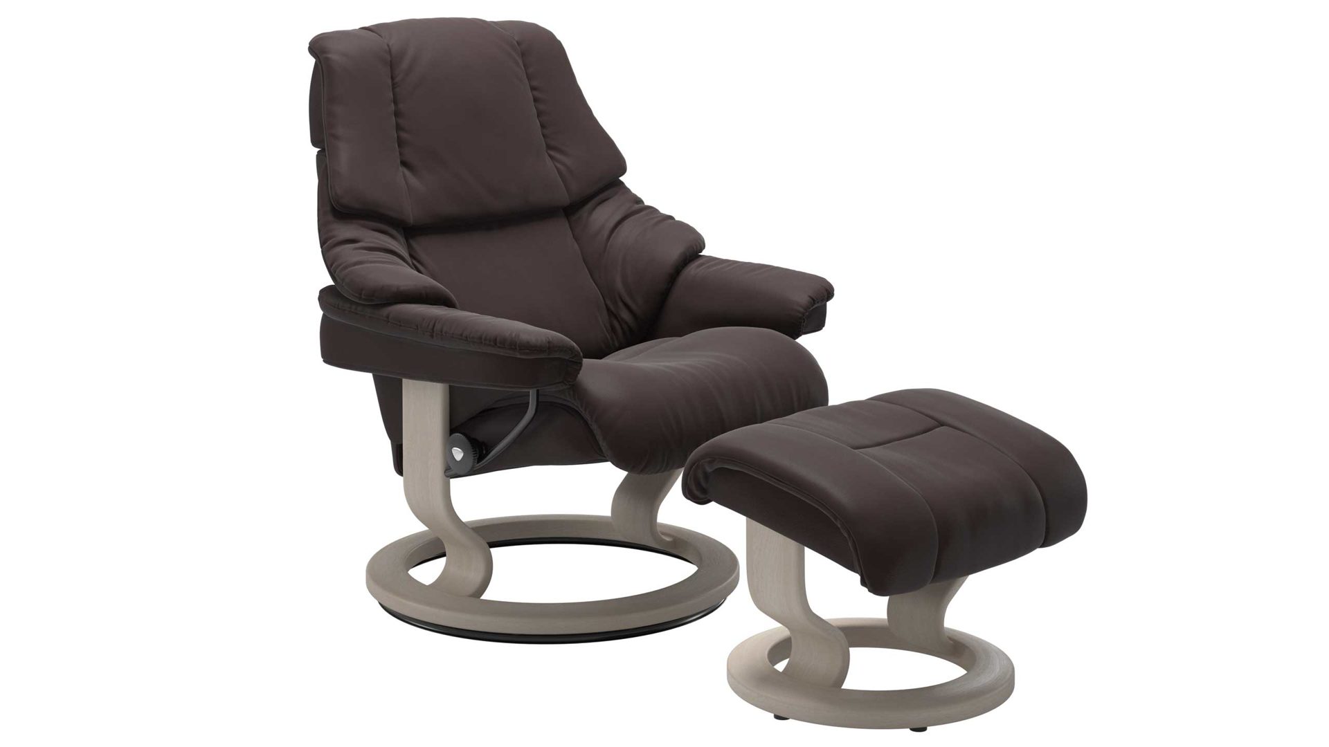 Sessel Ekornes aus Leder in Dunkelbraun Holzfarben Hell Stressless RENO M Classic Relax-Sessel und Hocker Leder Classic White-wash, Medium, Leder Paloma Chocolate