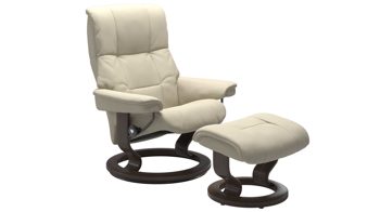 Sessel Ekornes aus Leder in Creme Holzfarben Dunkel Stressless MAYFAIR M Classic Relax-Sessel und Hocker Leder Classic Wenge, Leder Batick Cream, Medium