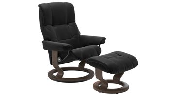 Sessel Ekornes aus Leder in Schwarz Holzfarben Dunkel Stressless MAYFAIR M Classic Relax-Sessel und Hocker Leder Classic Walnut, Medium, Leder Paloma Black, Classic Schwarz