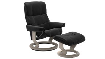 Sessel Ekornes aus Leder in Schwarz Holzfarben Hell Stressless MAYFAIR M Classic Relax-Sessel und Hocker Leder Classic White-wash, Medium, Leder Paloma Black, Classic Schwarz