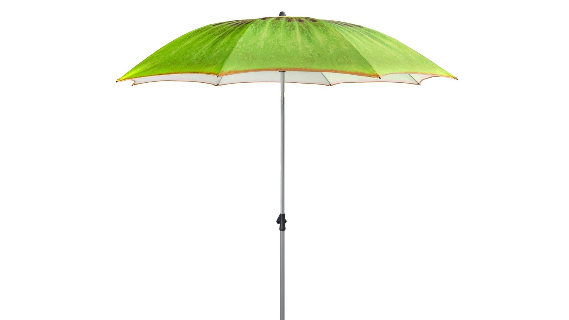 Sonnenschirm Doppler aus Mikrofaser in Grün Silber Doppler Sonnenschirm KIWI ca. 200 cm LSF 50+ Gestell Stahlrohr silber, Bezug Polyester Motiv Kiwi