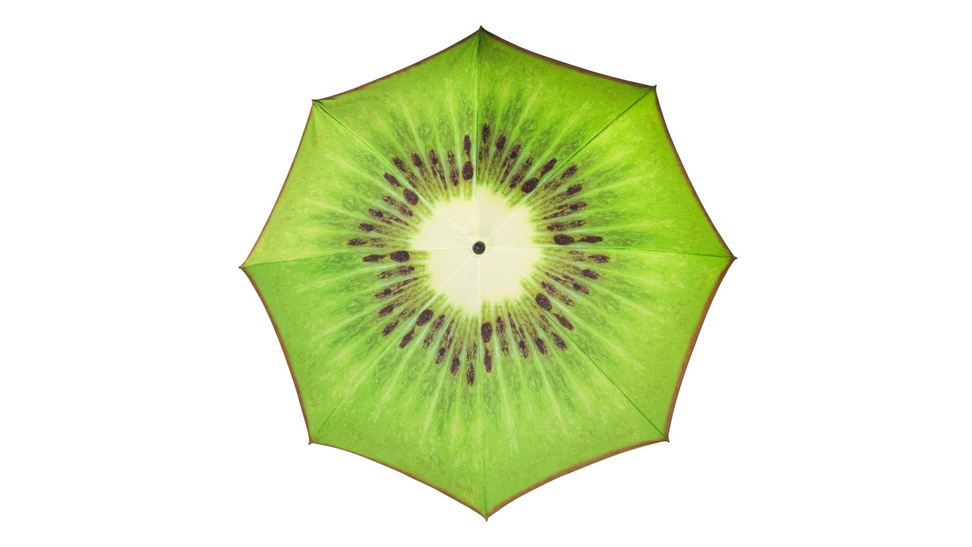 Sonnenschirm Doppler aus Mikrofaser in Grün Silber Doppler Sonnenschirm KIWI ca. 200 cm LSF 50+ Gestell Stahlrohr silber, Bezug Polyester Motiv Kiwi