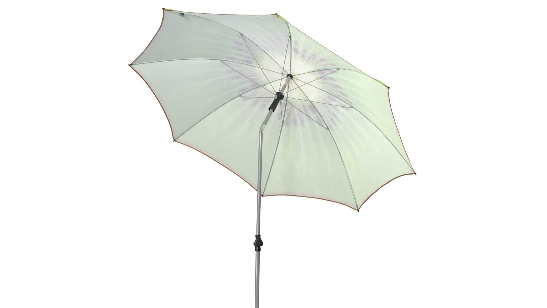 Sonnenschirm Doppler aus Mikrofaser in Grün Silber Doppler Sonnenschirm KIWI ca. 200 cm LSF 50+ Gestell Stahlrohr silber, Bezug Polyester Motiv Kiwi