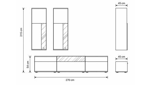 Wohnwand Interliving aus Holz in Weiß Interliving Wohnzimmer Serie 2031 - Wohnlösung Tonweiß & graues Glas - Länge ca. 270 cm