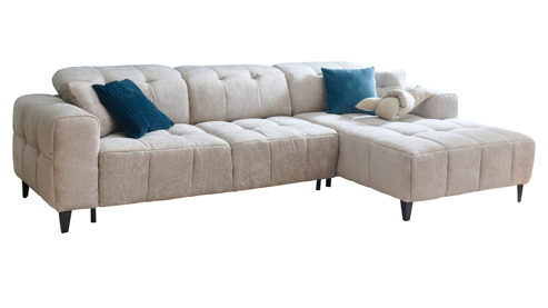 Ecksofa Matex aus Stoff in Hellgrau Ecksofa silbergrauer Bezug & schwarze Metallfüße - Stellfläche ca. 299 x 175 cm