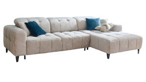 Ecksofa Matex aus Stoff in Hellgrau Ecksofa silbergrauer Bezug & schwarze Metallfüße - Stellfläche ca. 299 x 175 cm
