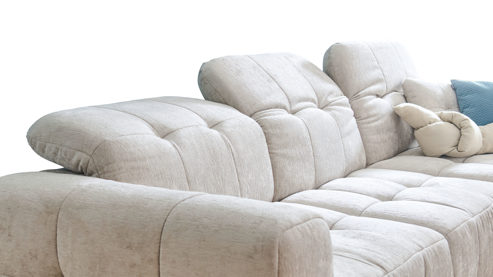 Ecksofa Matex aus Stoff in Hellgrau Funktions-Ecksofa silbergrauer Bezug & schwarze Metallfüße - Liegefläche ca. 243 x 85 cm