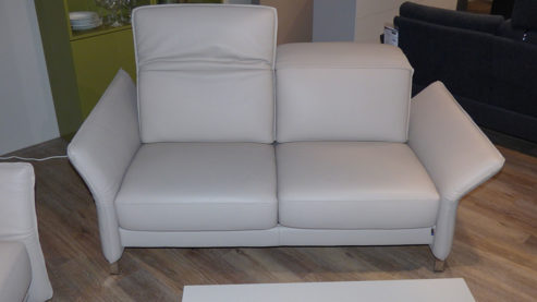 Sofa-Set Erpo aus Leder Metall in Beige Grau ERPO Polstergarnitur Avantgarde 965, 2x Ledersofa beige-graues Leder & hochglänzende verchromte Kufe - 2,5-Sitzer + 2-Sitzer