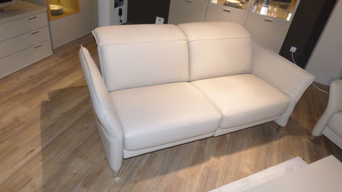 Sofa-Set Erpo aus Leder Metall in Beige Grau ERPO Polstergarnitur Avantgarde 965, 2x Ledersofa beige-graues Leder & hochglänzende verchromte Kufe - 2,5-Sitzer + 2-Sitzer