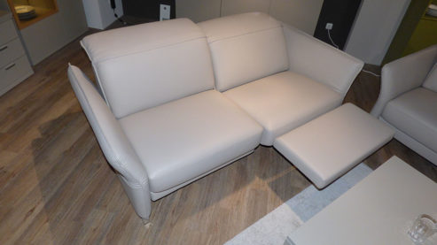 Sofa-Set Erpo aus Leder Metall in Beige Grau ERPO Polstergarnitur Avantgarde 965, 2x Ledersofa beige-graues Leder & hochglänzende verchromte Kufe - 2,5-Sitzer + 2-Sitzer