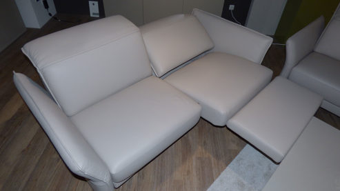 Sofa-Set Erpo aus Leder Metall in Beige Grau ERPO Polstergarnitur Avantgarde 965, 2x Ledersofa beige-graues Leder & hochglänzende verchromte Kufe - 2,5-Sitzer + 2-Sitzer