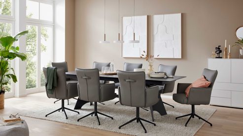 Auszugtisch Interliving aus Keramik in Schwarz Interliving Esszimmer Serie 5123 – Kulissentisch Glas-Keramik Oxid & schwarzes Metall - ca. 250 - 400 x 100 cm