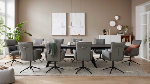 Auszugtisch Interliving aus Keramik in Schwarz Interliving Esszimmer Serie 5123 – Kulissentisch Glas-Keramik Oxid & schwarzes Metall - ca. 250 - 400 x 100 cm