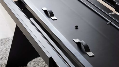 Auszugtisch Interliving aus Keramik in Schwarz Interliving Esszimmer Serie 5123 – Kulissentisch Glas-Keramik Oxid & schwarzes Metall - ca. 220 - 340 x 100 cm
