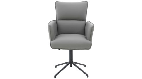Vierfußstuhl Interliving aus Leder in Hellgrau Interliving Esszimmer Serie 5123 – Armlehnstuhl mit Funktionen hellgraues Leder Fog & schwarzes Metall